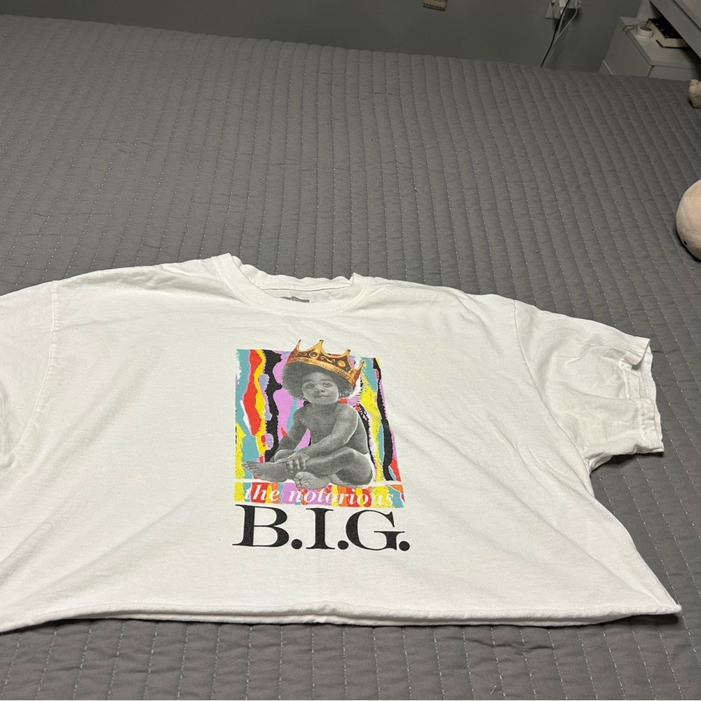 White Graphic Tee with Colorful Notorious B.I.G. Print